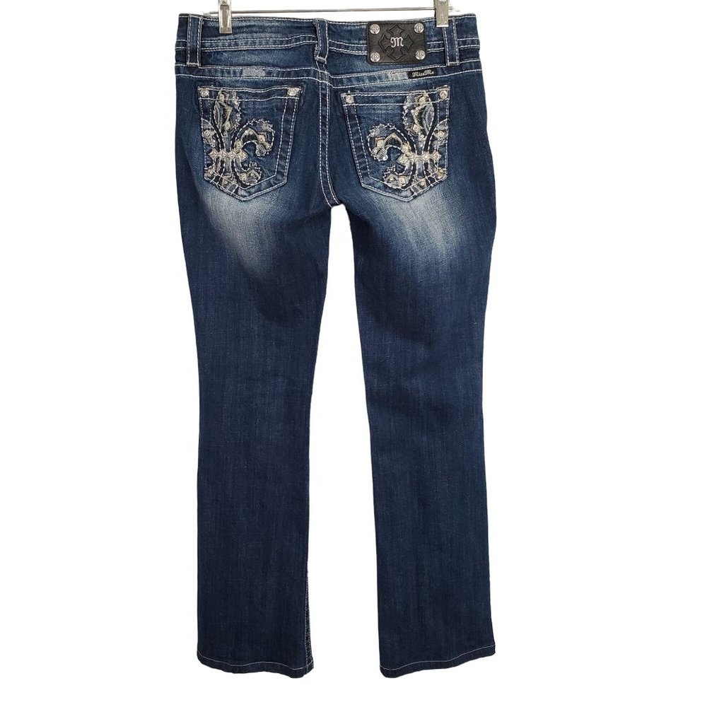 Miss Me Womens Size 30 Jeans Fleur De Lis Flower Embellished Stretch Boot 33x32 - Picture 2 of 15